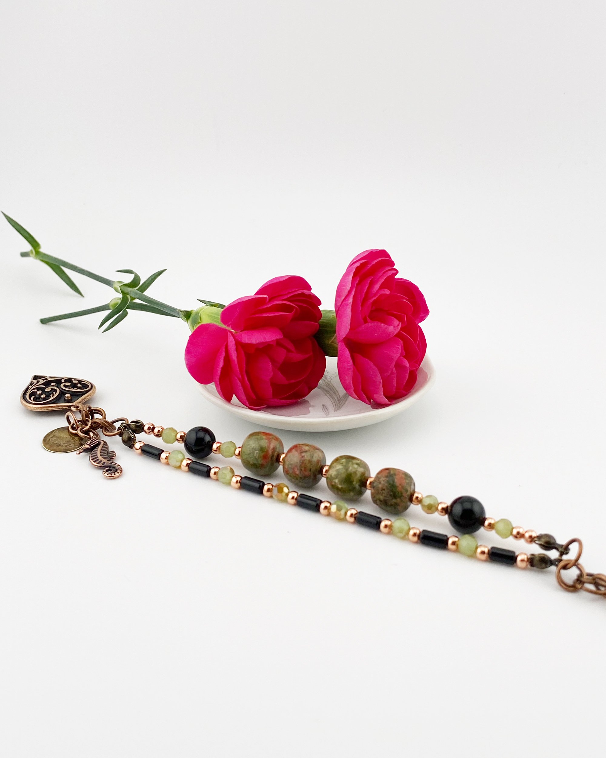 Unakite & Onyx Elegance Bracelet