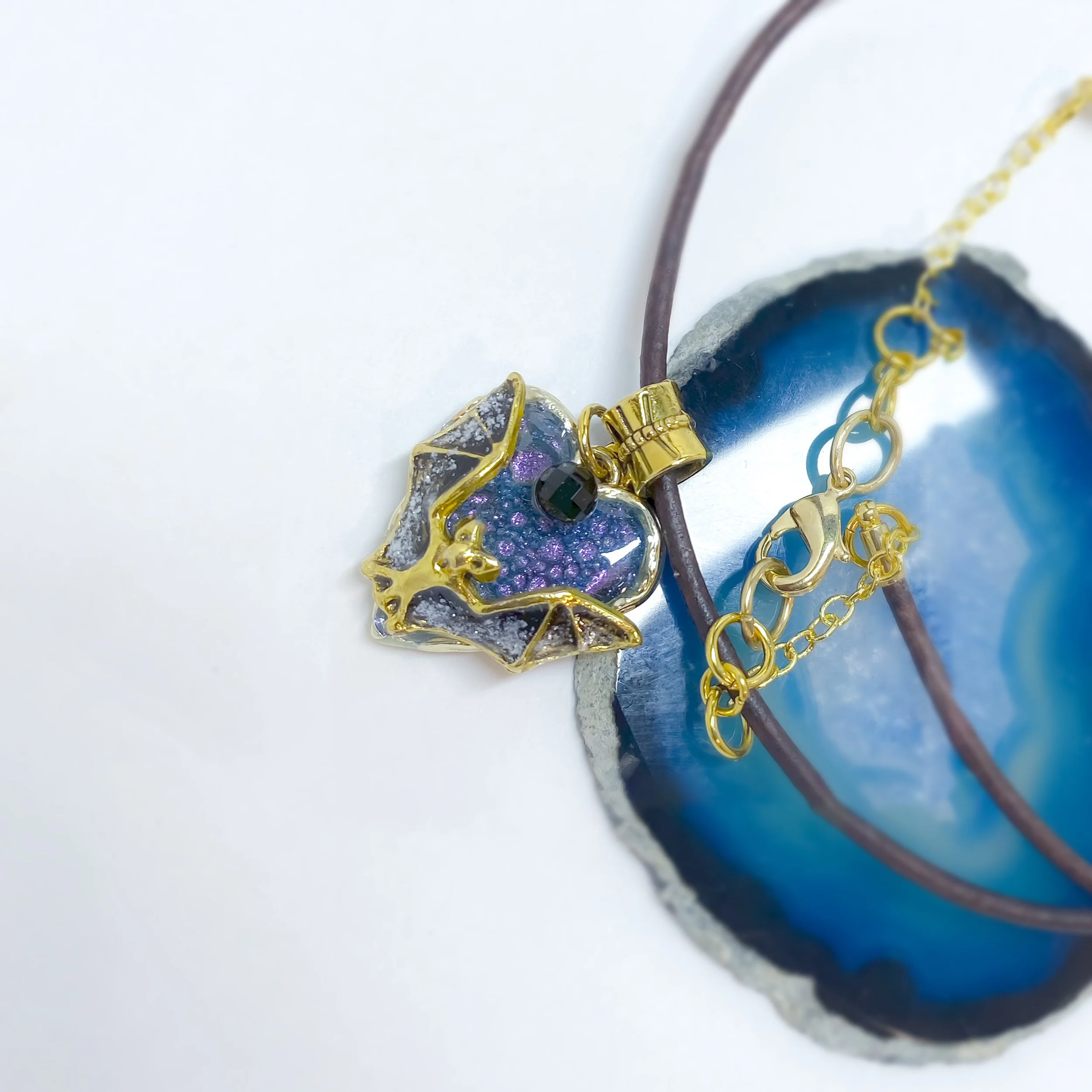 Midnight Glitter Bat Heart Pendant