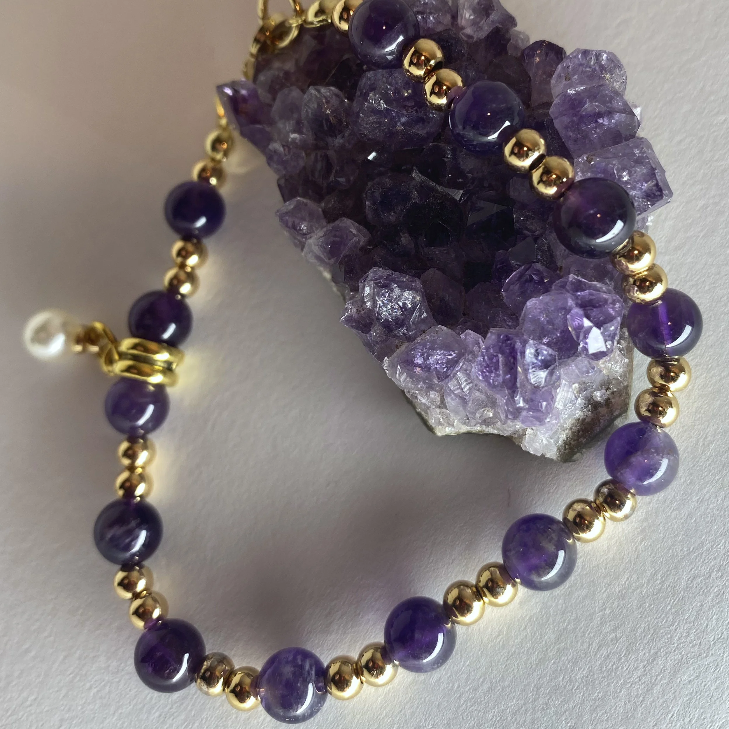 Amethyst Elegance Bracelet with Pearl Drop Charm