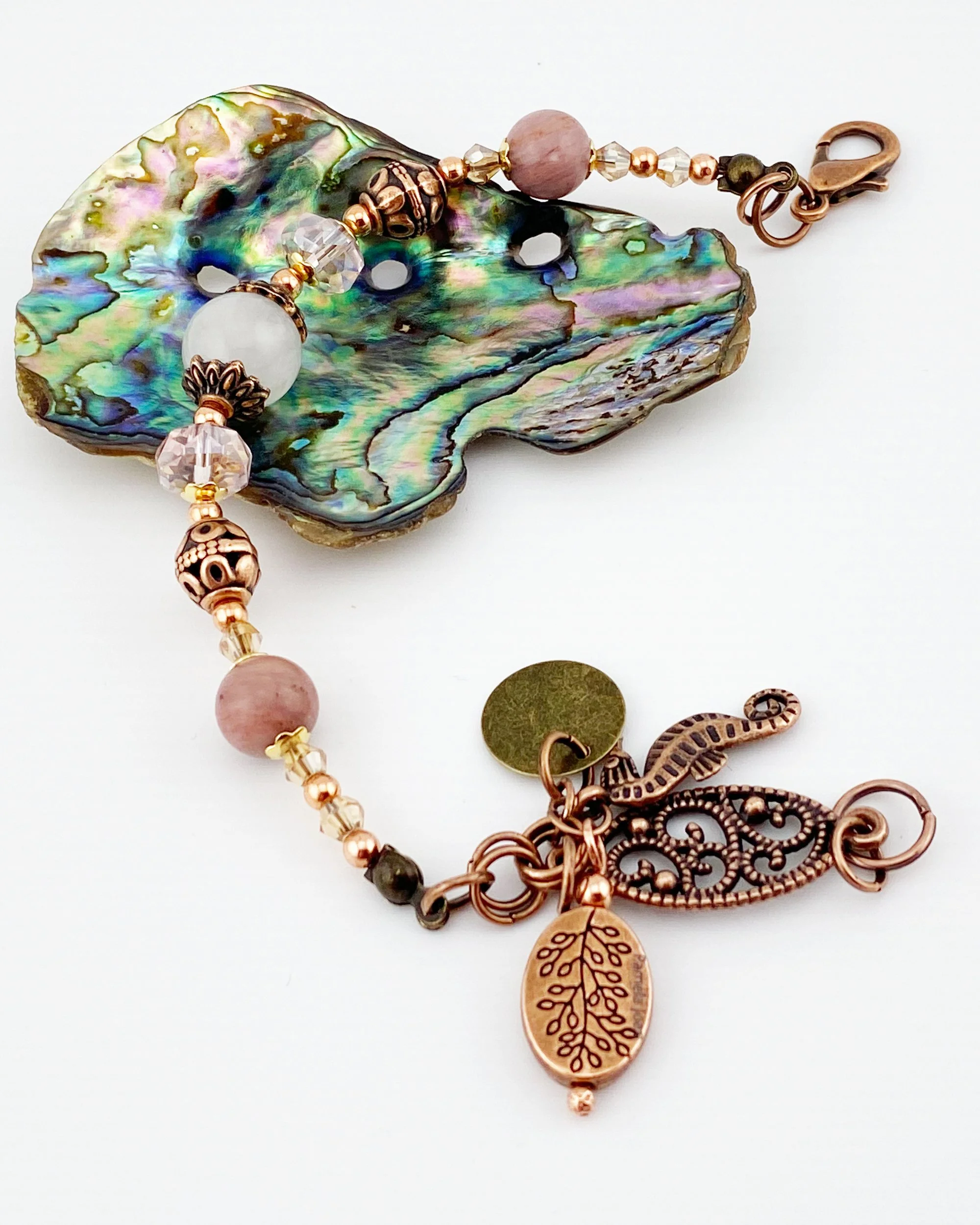 Rose Quartz, Rhodonite, Crystal and Copper Bracelet-"Blush Seahorse Whisper"