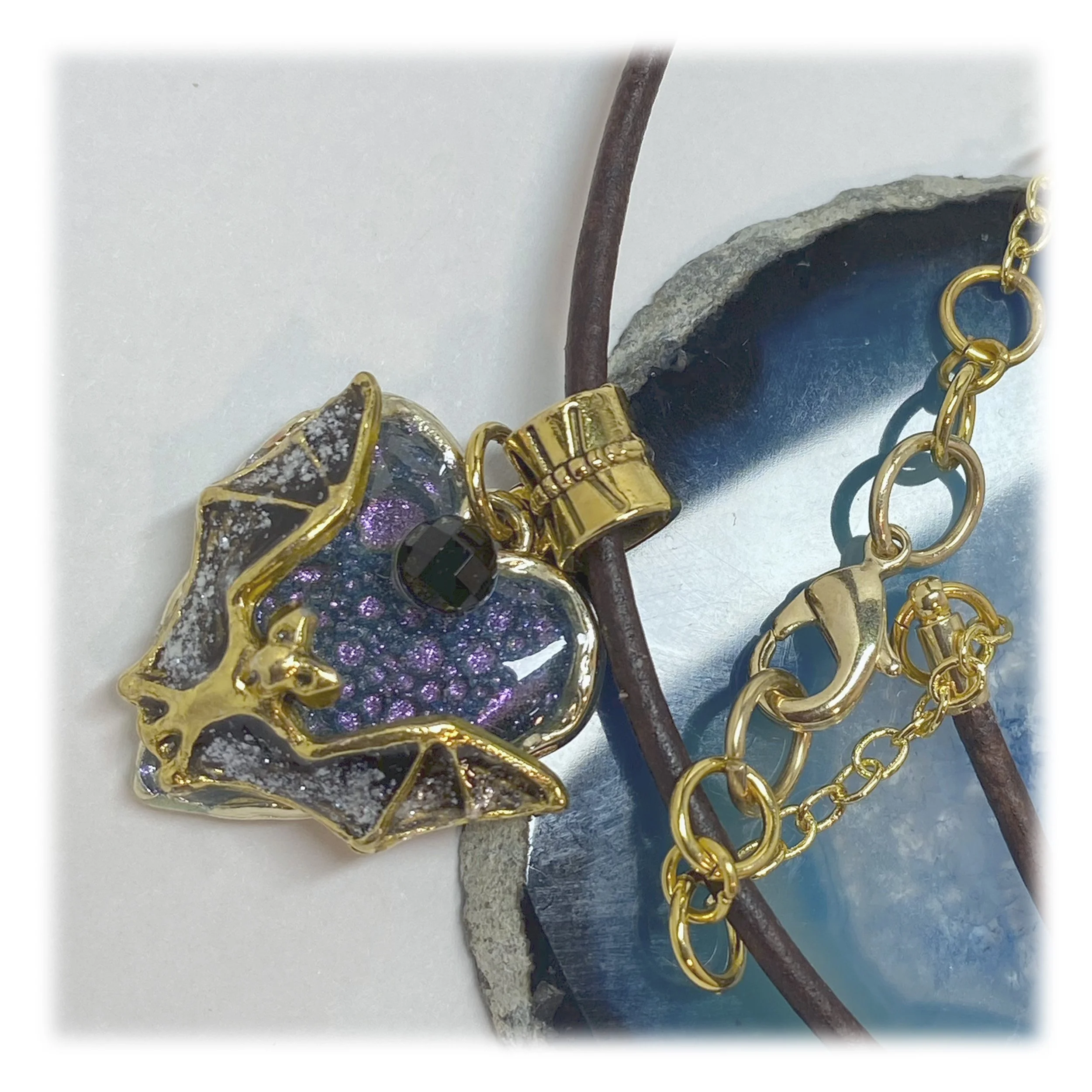 Midnight Glitter Bat Heart Pendant