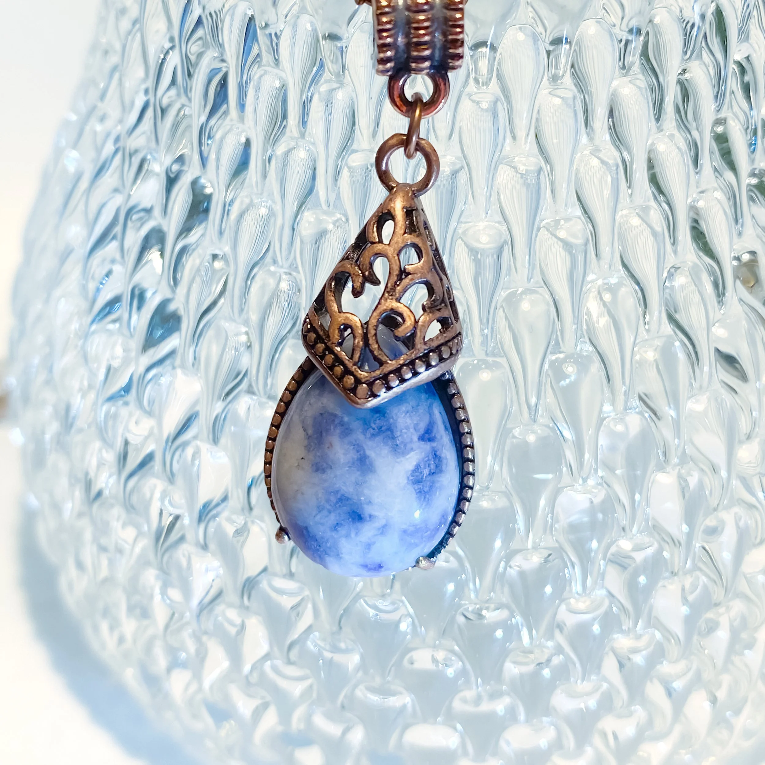 Denim Sky Teardrop Jasper Pendant – "Storm Over Copper Seas"