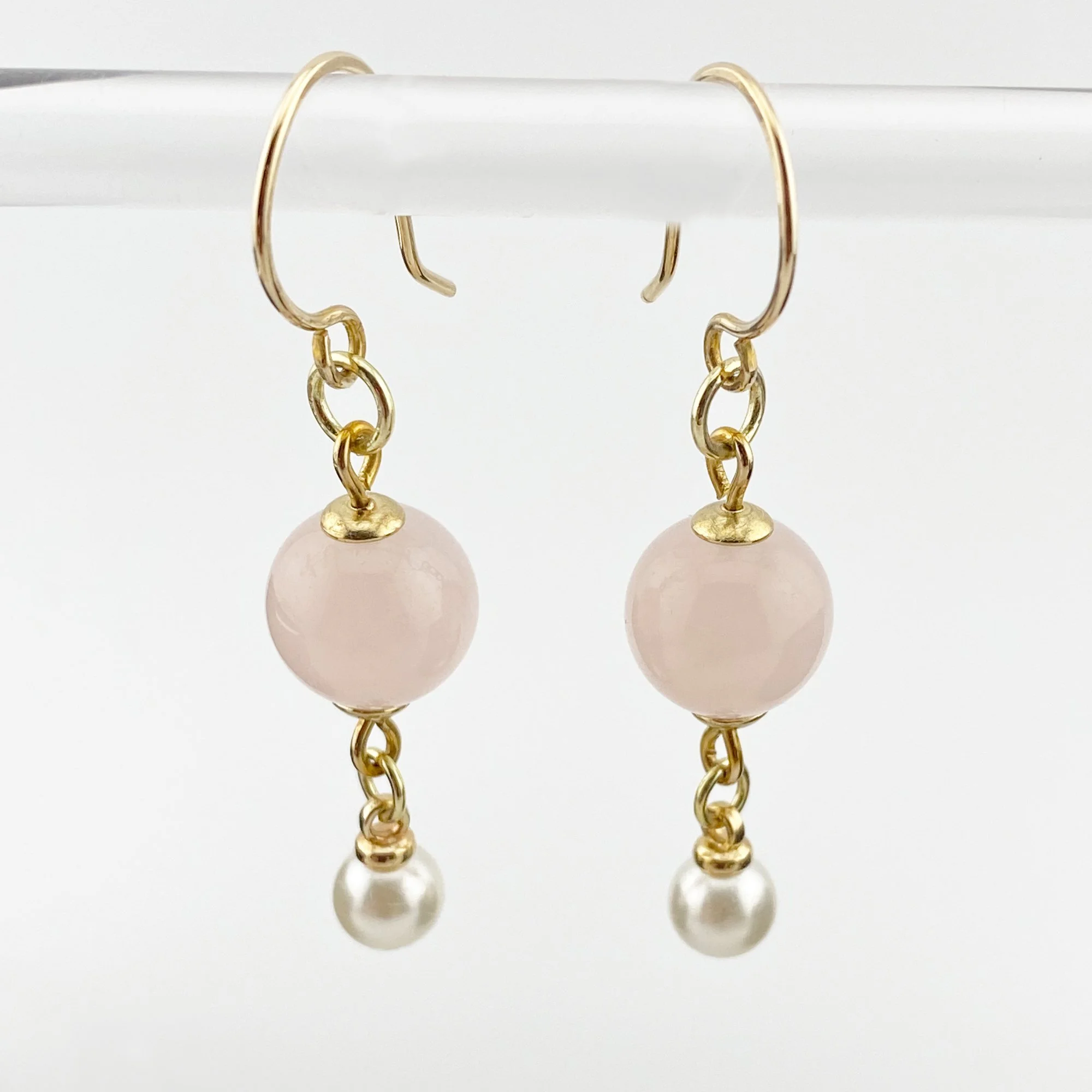Rose Quartz & Pearl Elegance Drop Earrings - "Pink Dawn Drops"