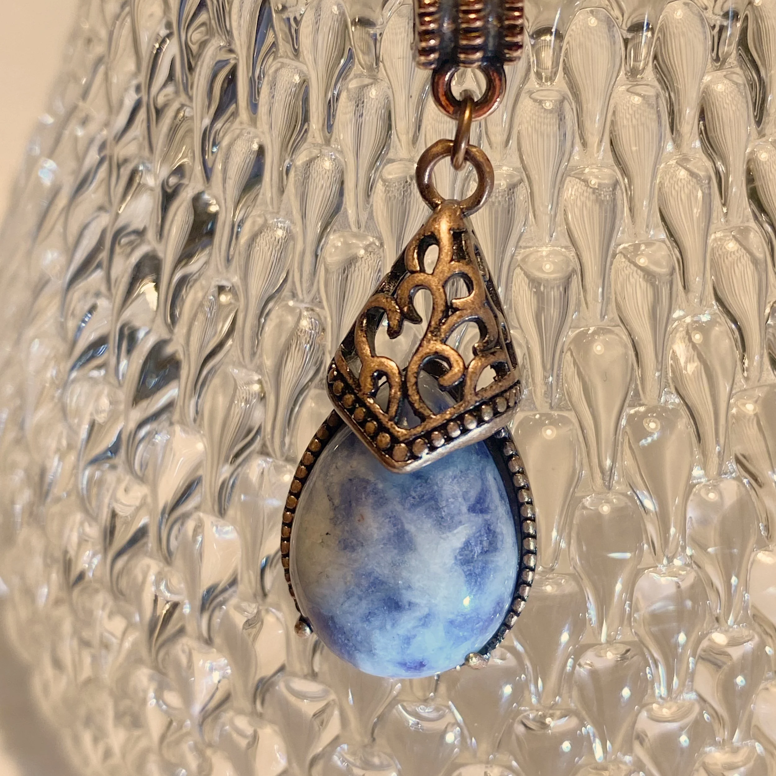 Denim Sky Teardrop Jasper Pendant – "Storm Over Copper Seas"