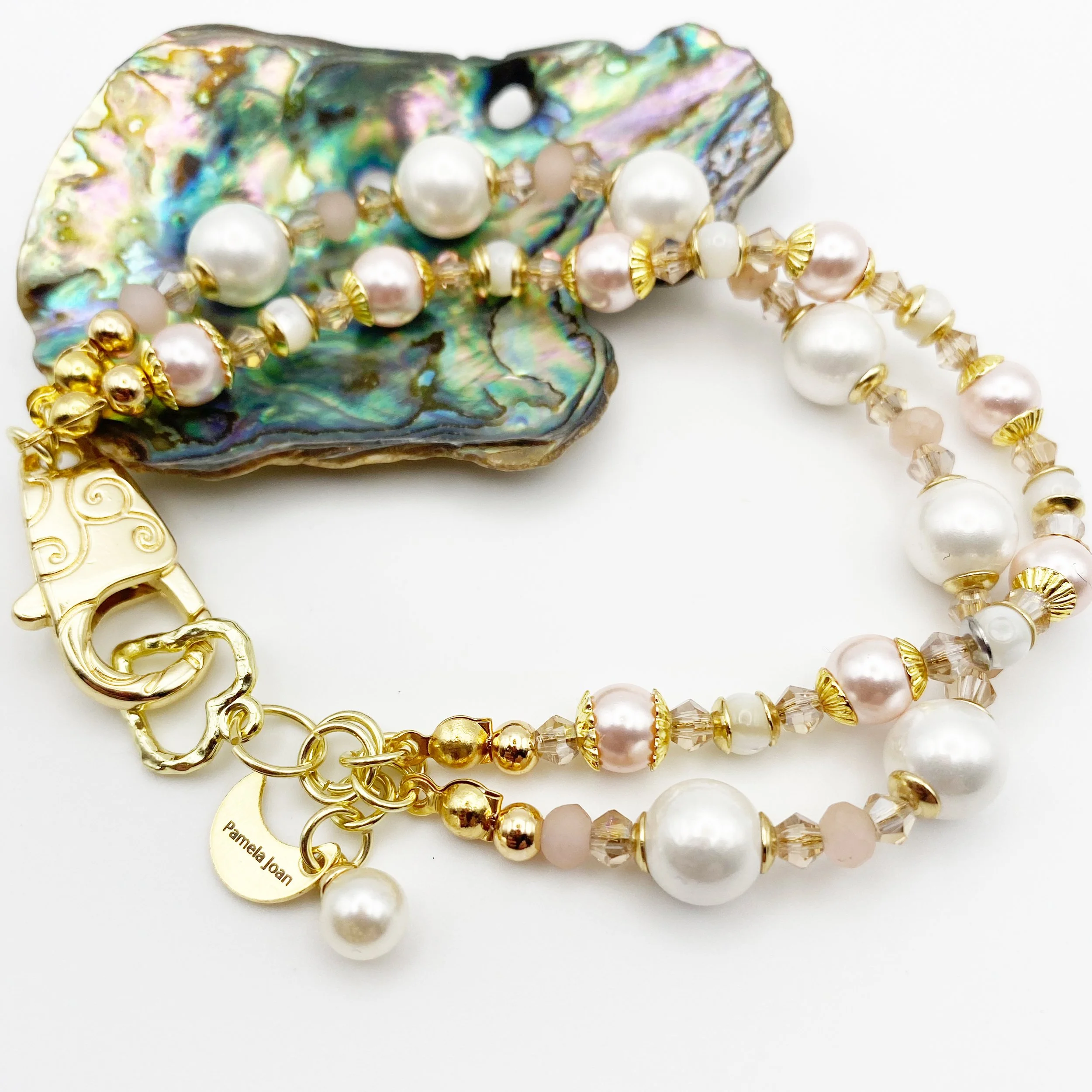 Shell Pearl Whisper Double-Strand Bracelet – "Blush Tide Elegance"