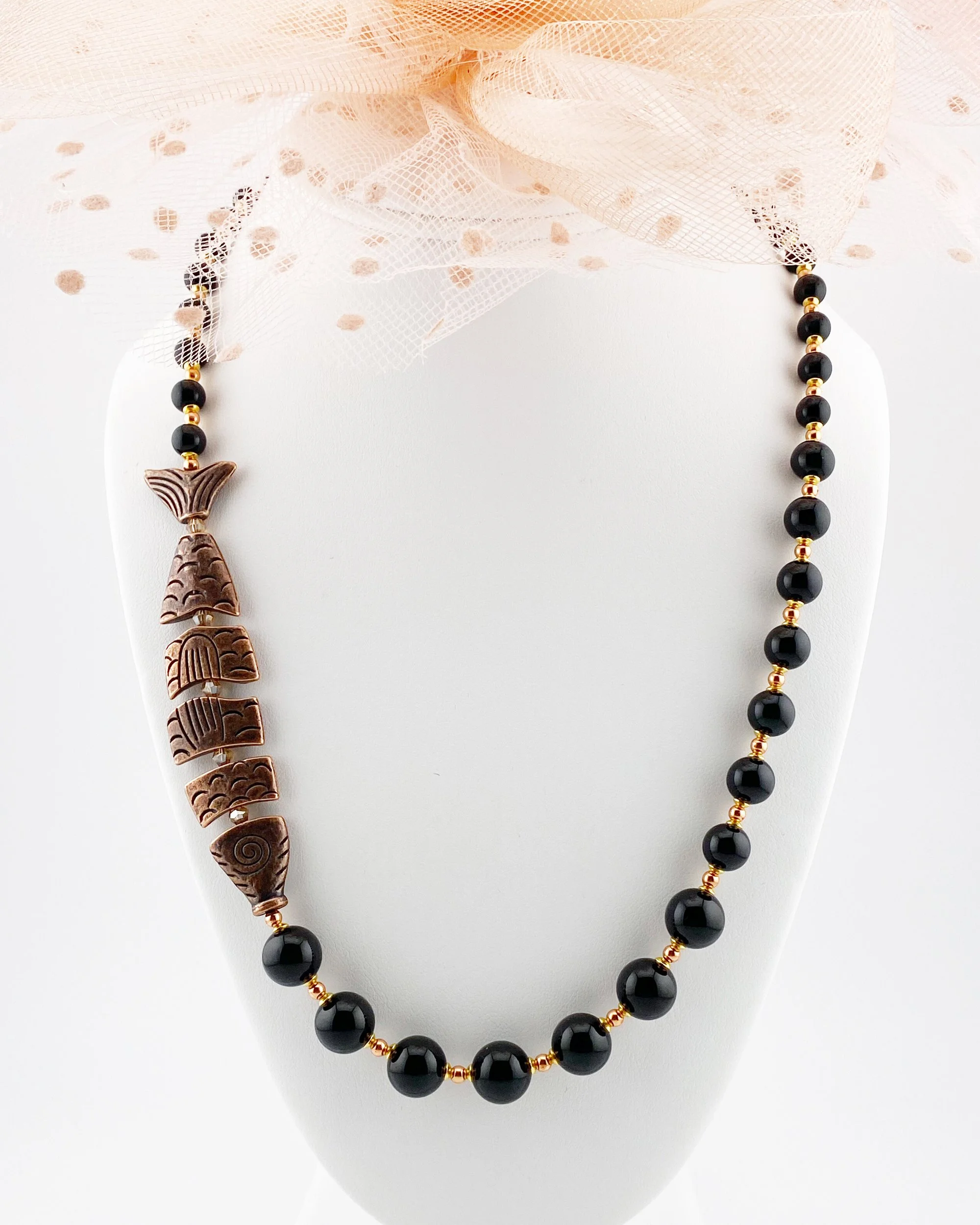 Elegant Onyx and Copper Necklace - Midnight Siren