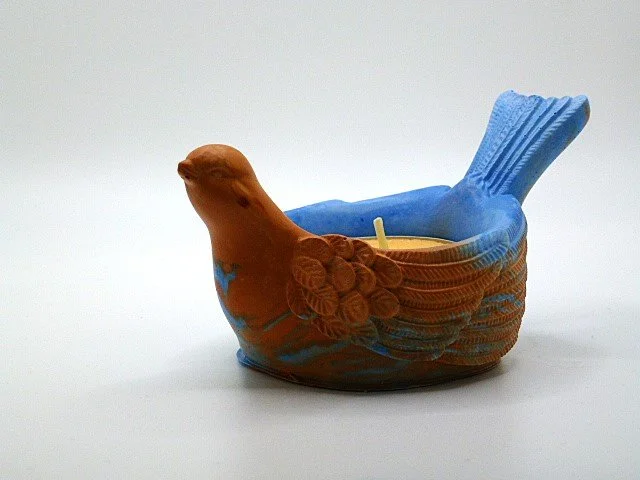 Orange & Blue Bird Tea Light Candle Holder