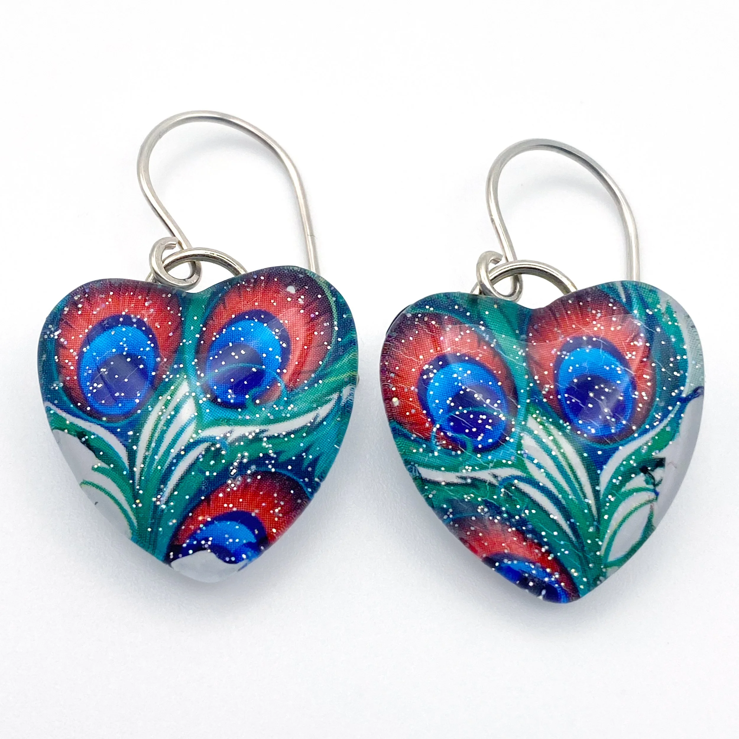 Peacock Heart Resin Earrings – "Pride & Plumage"