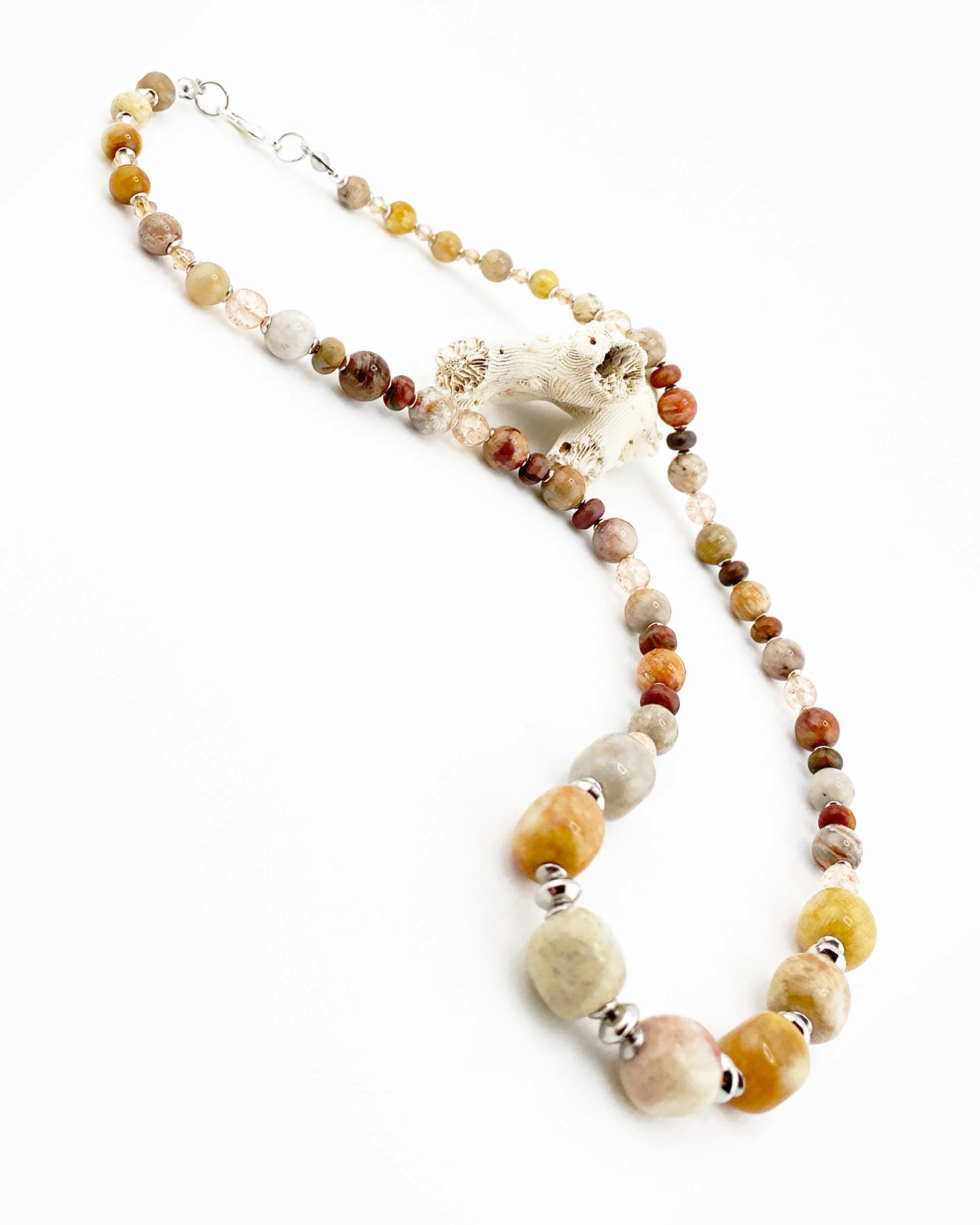 Natural Elegance: Handmade Fossil Coral & Picasso Jasper Necklace