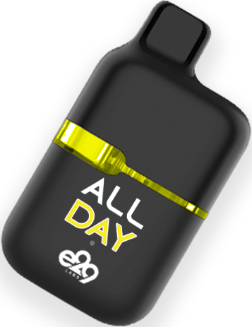 Black vape device with 'ALL DAY' text and yellow accent