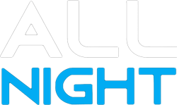 "All Night" text logo in white and blue