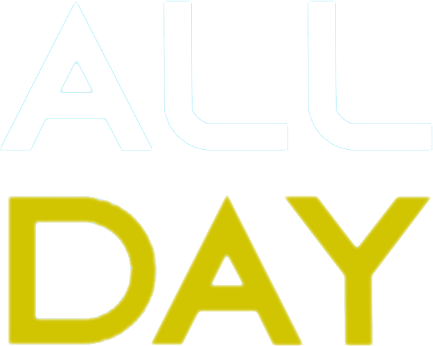 The text 'ALL DAY' in bold, with 'ALL' in light blue and 'DAY' in yellow.