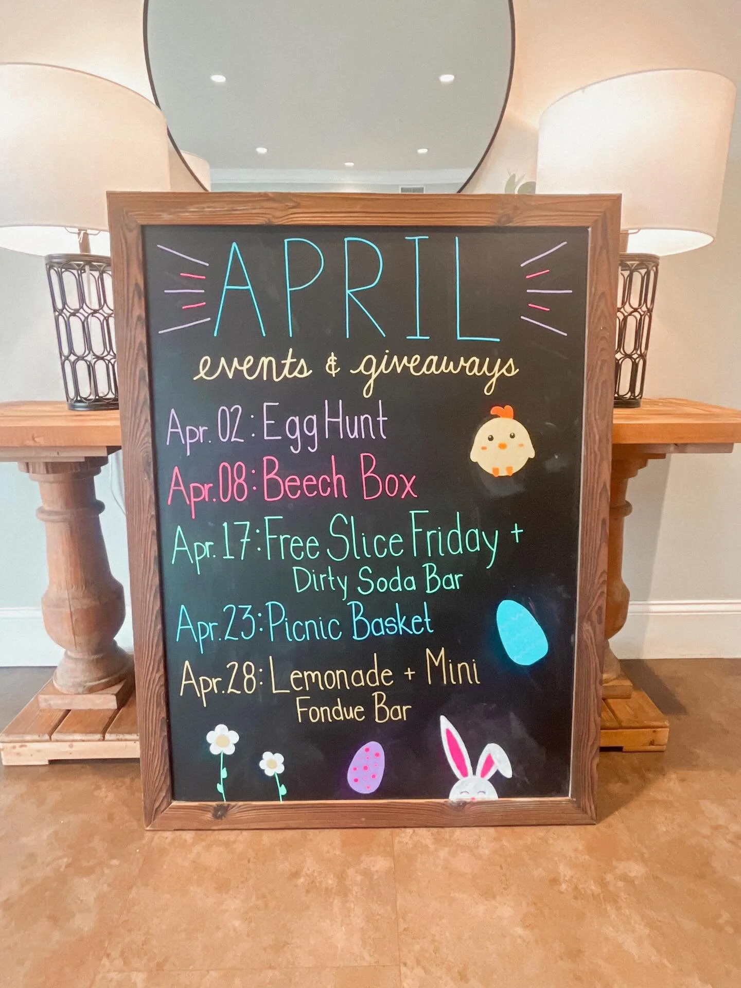 Our April events board has been updated 🐰

Be sure to keep an eye out for times 👀

 We will be sending these out via text🩵 

Happy April everyone 🌸