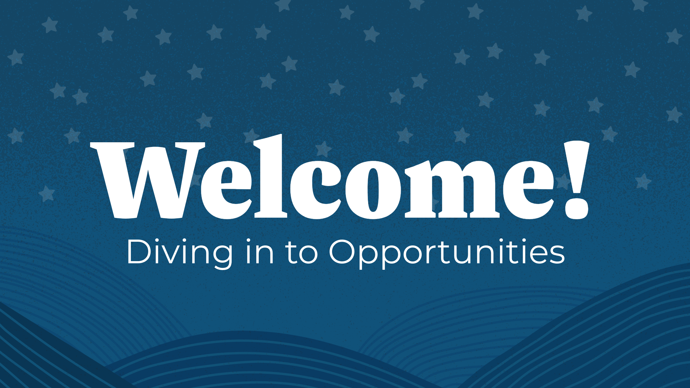 A blue header with white text that says "Welcome"