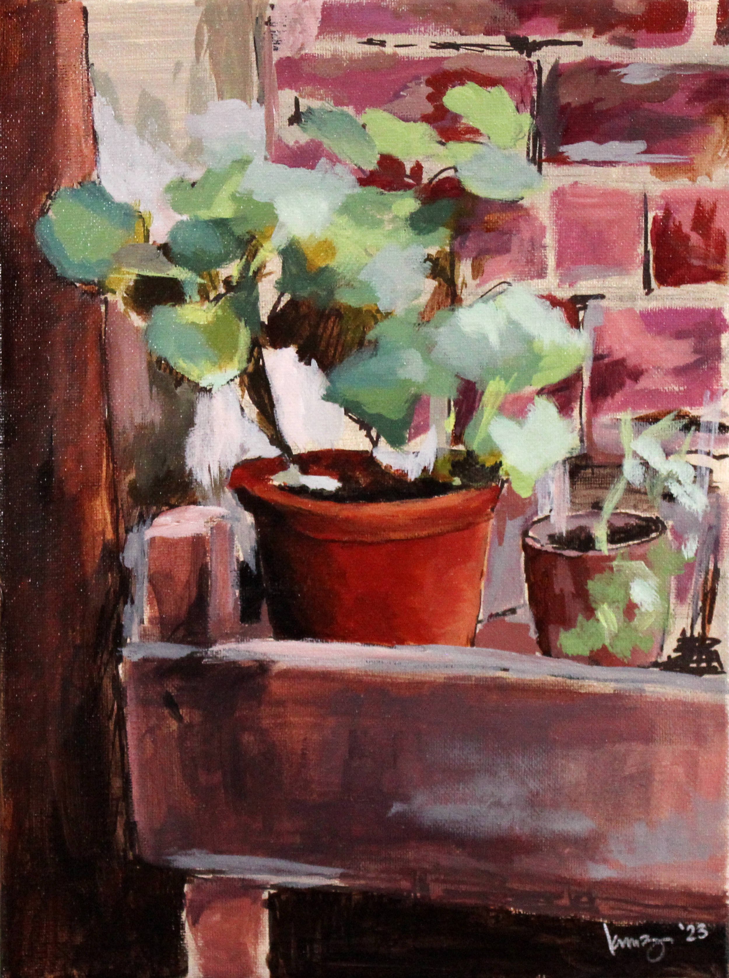 POTTED PLANT AND BRICK • 9”x12"