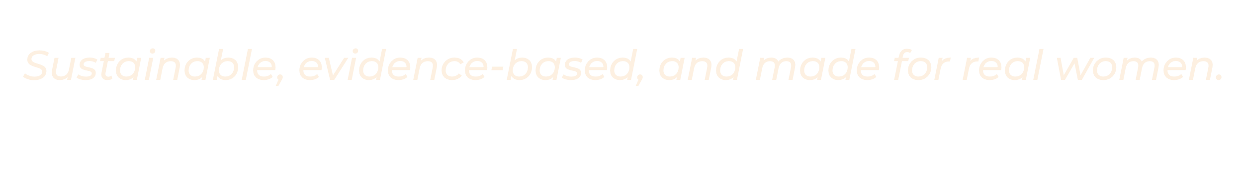 Image of website tagline reads, "Sustainable, evidence-based, and made for real women."