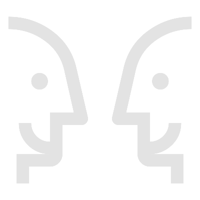 Two stylized human faces in profile facing each other, with abstract, minimalist lines.