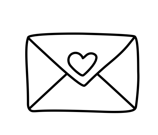Hand-drawn envelope with a heart in the center.
