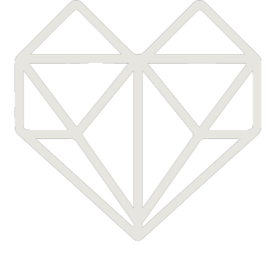 Outline of a geometric heart shape with a diamond pattern inside on a black background.