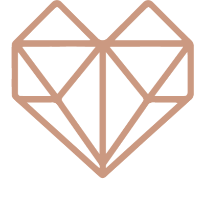 A digital illustration of a heart-shaped gemstone cut in a geometric, faceted style with light brown lines on a black background.