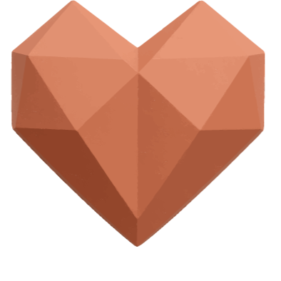 A digital illustration of a faceted, geometric gemstone heart in a reddish-brown color.