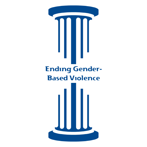 A logo with two blue pillars and the text 'Ending Gender-Based Violence' in between.