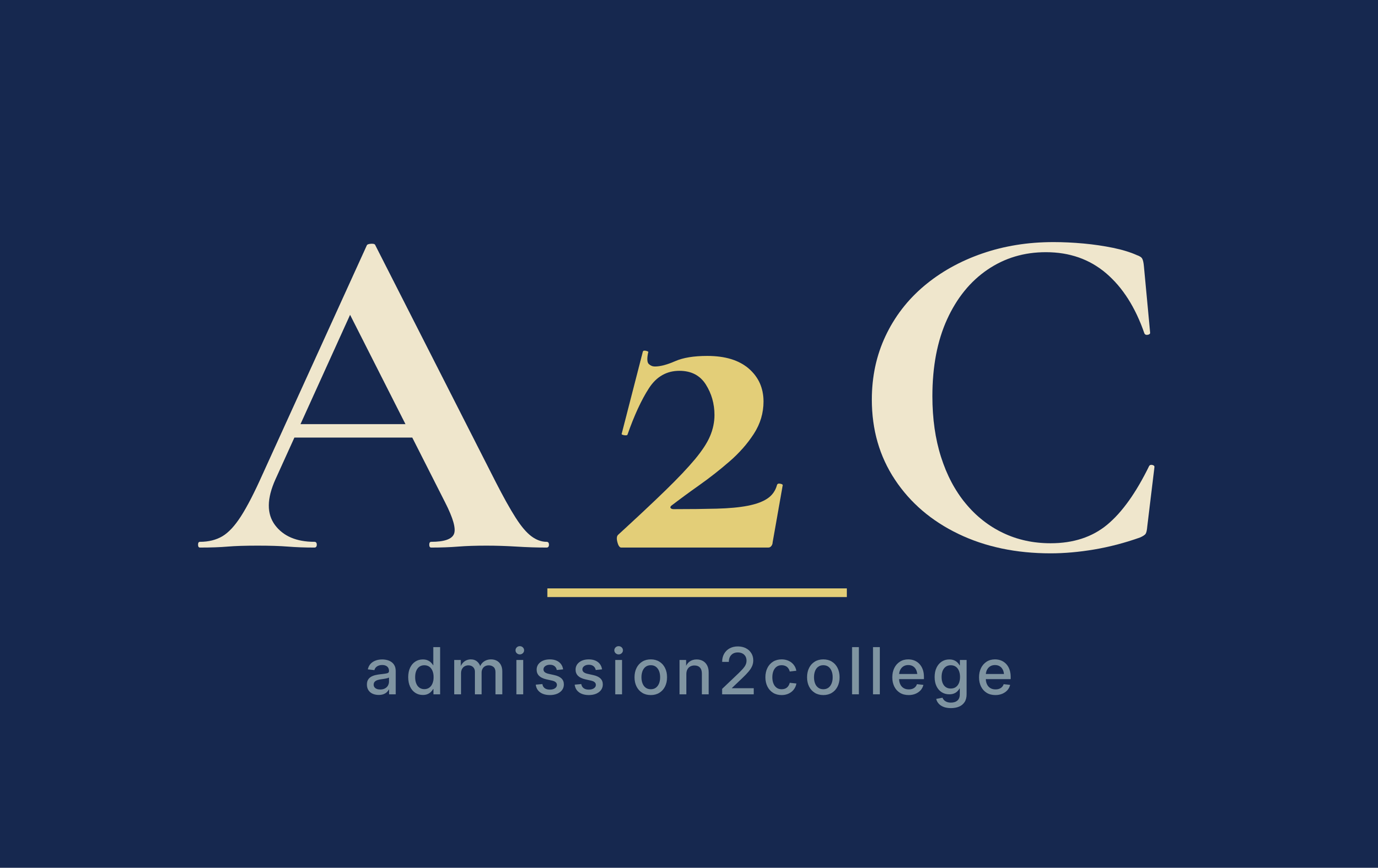 A dark blue background with the text 'A2C' in large white and gold letters and the URL 'admission2college' at the bottom.