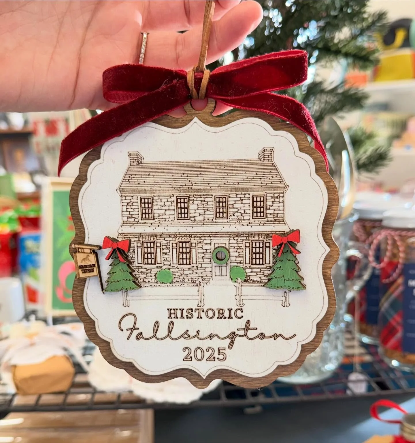 We just restocked our beloved Fallsington ornaments from @handcraftedby_jac and she created a new style for this batch as well. Stop in and see them while they are still here! Last time they sold out in a few days.