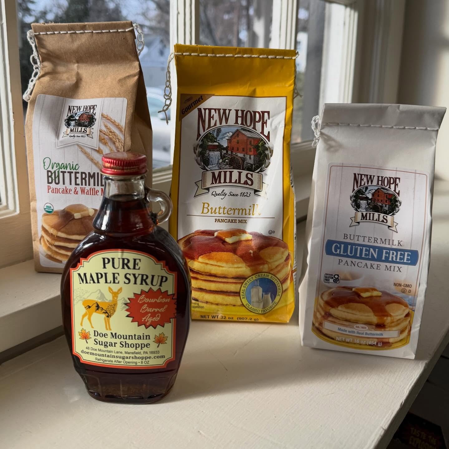 Starting the weekend the cozy way 🥞
Fresh pancakes, real maple syrup, and a slow morning.

We just brought in new pancake mixes from New Hope Mills, including organic and gluten-free options, plus locally made maple syrup that makes everything bette