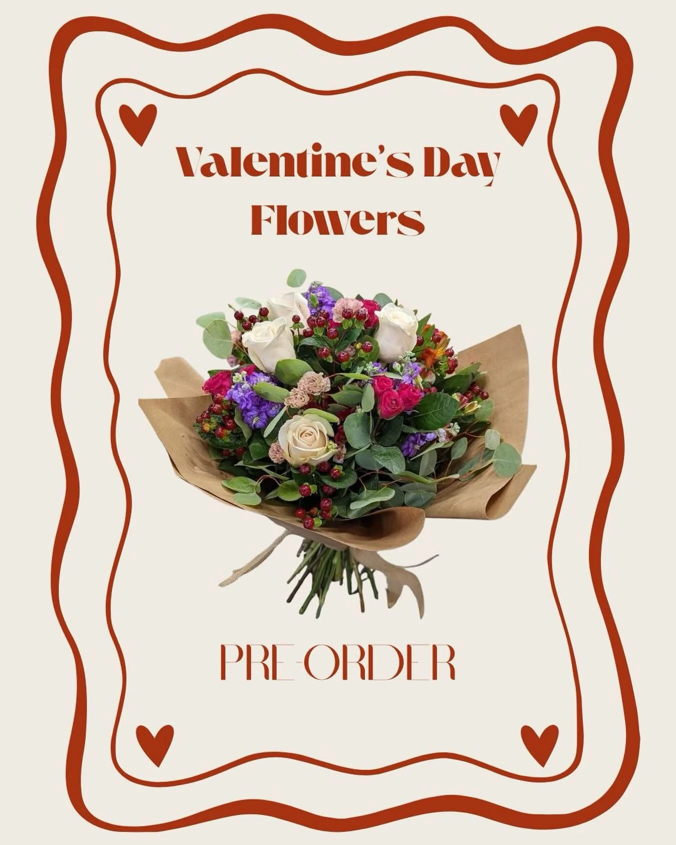 Valentine&rsquo;s Day flower pre-orders are live 💐
We&rsquo;re offering designer&rsquo;s choice bouquets in two sizes, all made with a fresh seasonal mix.

🌹 $35 bouquet includes half a dozen roses (photo shown)
🌹 $50 bouquet includes a full dozen