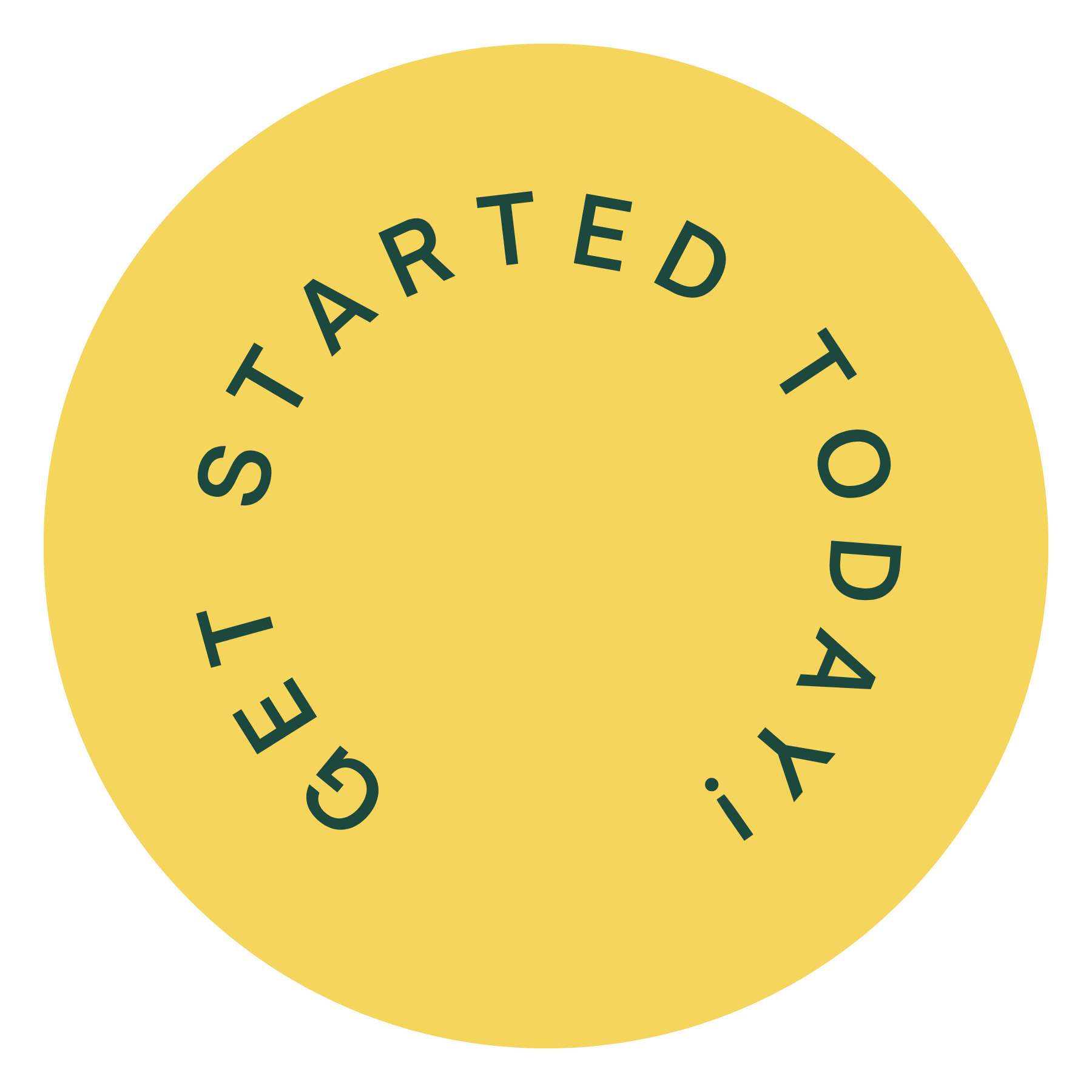 A yellow circular badge with the words 'GEL STARTED TO DIE' arranged in a circle.