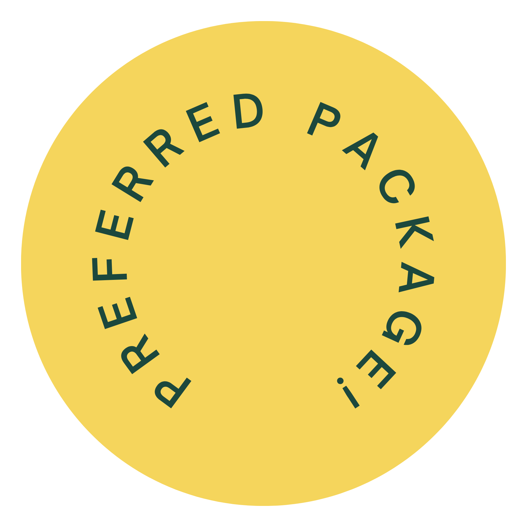 A yellow circle with the phrase 'PREFERRED RED PACK' written in black circular text around the inside edge.