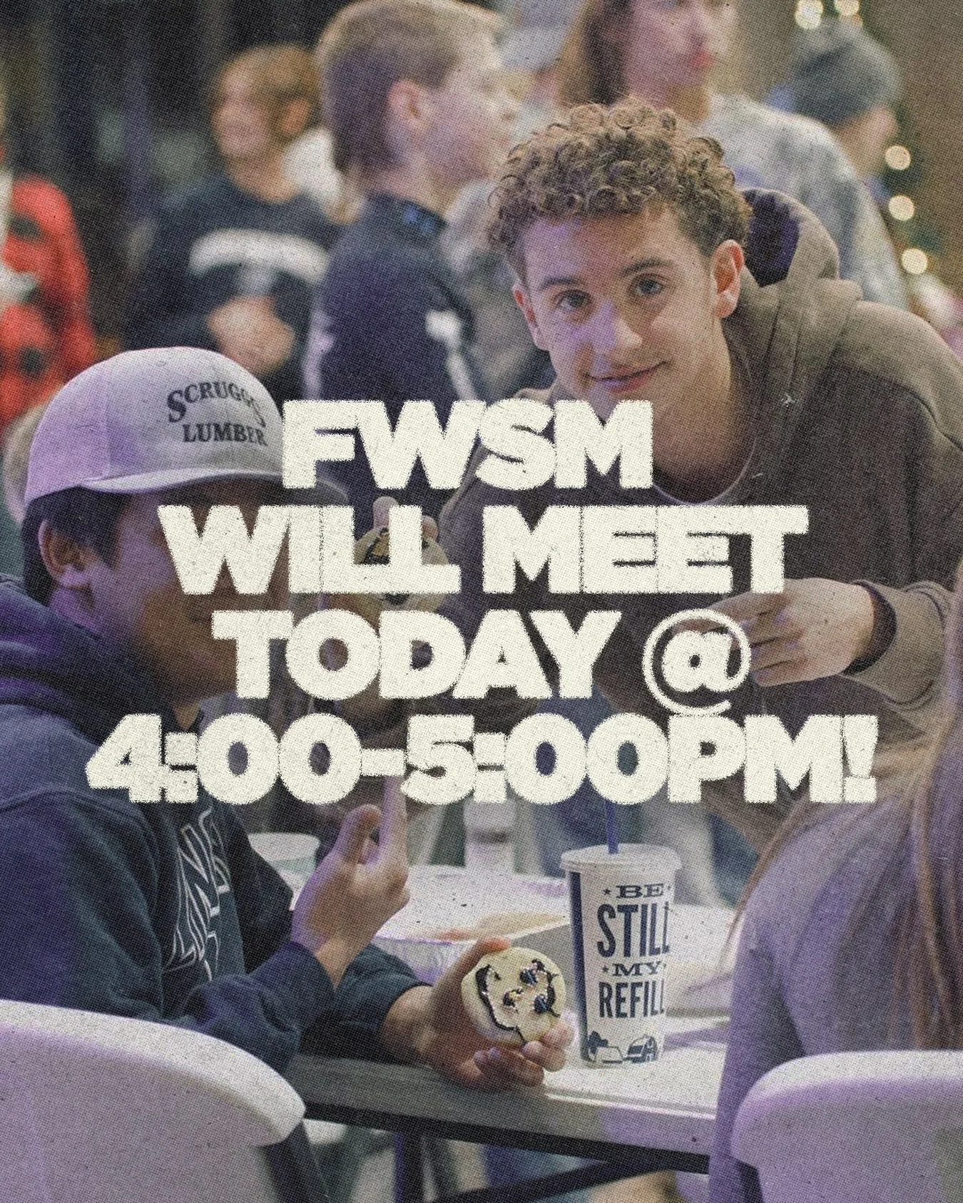🚨 REMINDER 🚨

FWSM will meet TODAY from 4:00&ndash;5:00PM!

This schedule gives our crew plenty of time to hang out with your kiddos and your families time to enjoy the Super Bowl festivities. 🏈