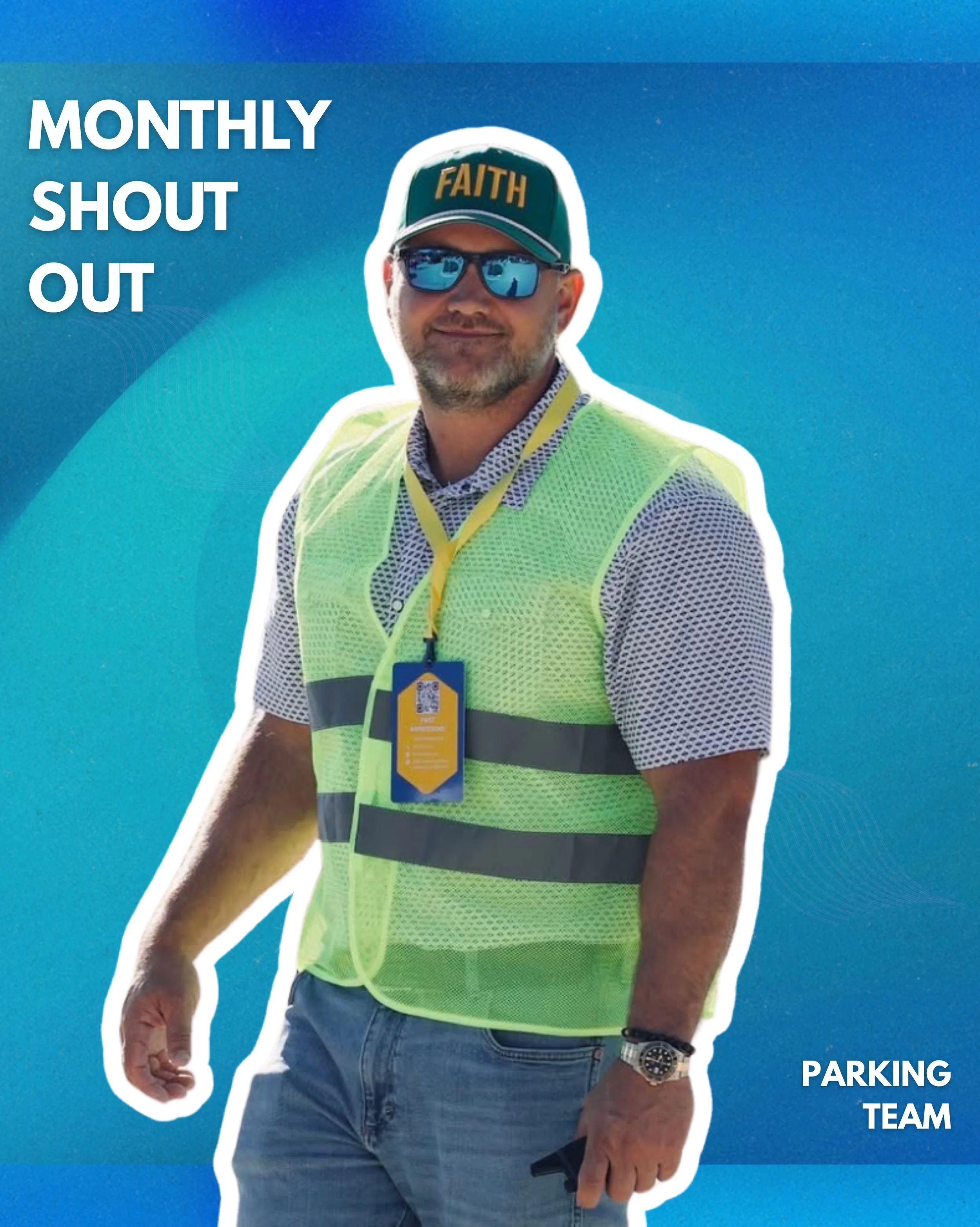 Parking Lot Team Shout Out ✨

Thank you for being the first smiling faces people see each Sunday and for creating a welcoming first impression for every person who visits!

Your willingness to help greet others with joy, direct traffic, and make sure