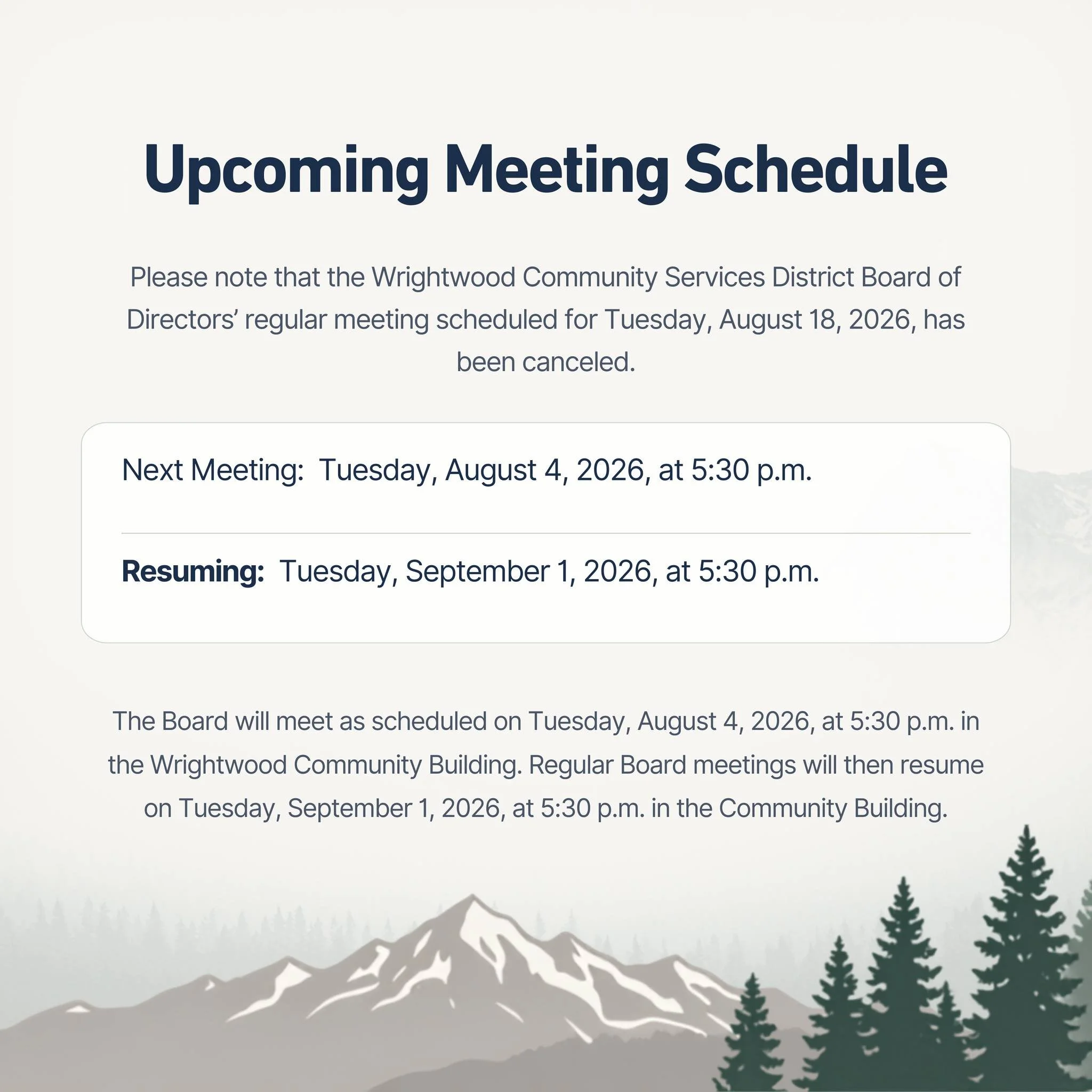 Important Board Meeting Update 📢 Please note the change to the August meeting schedule.