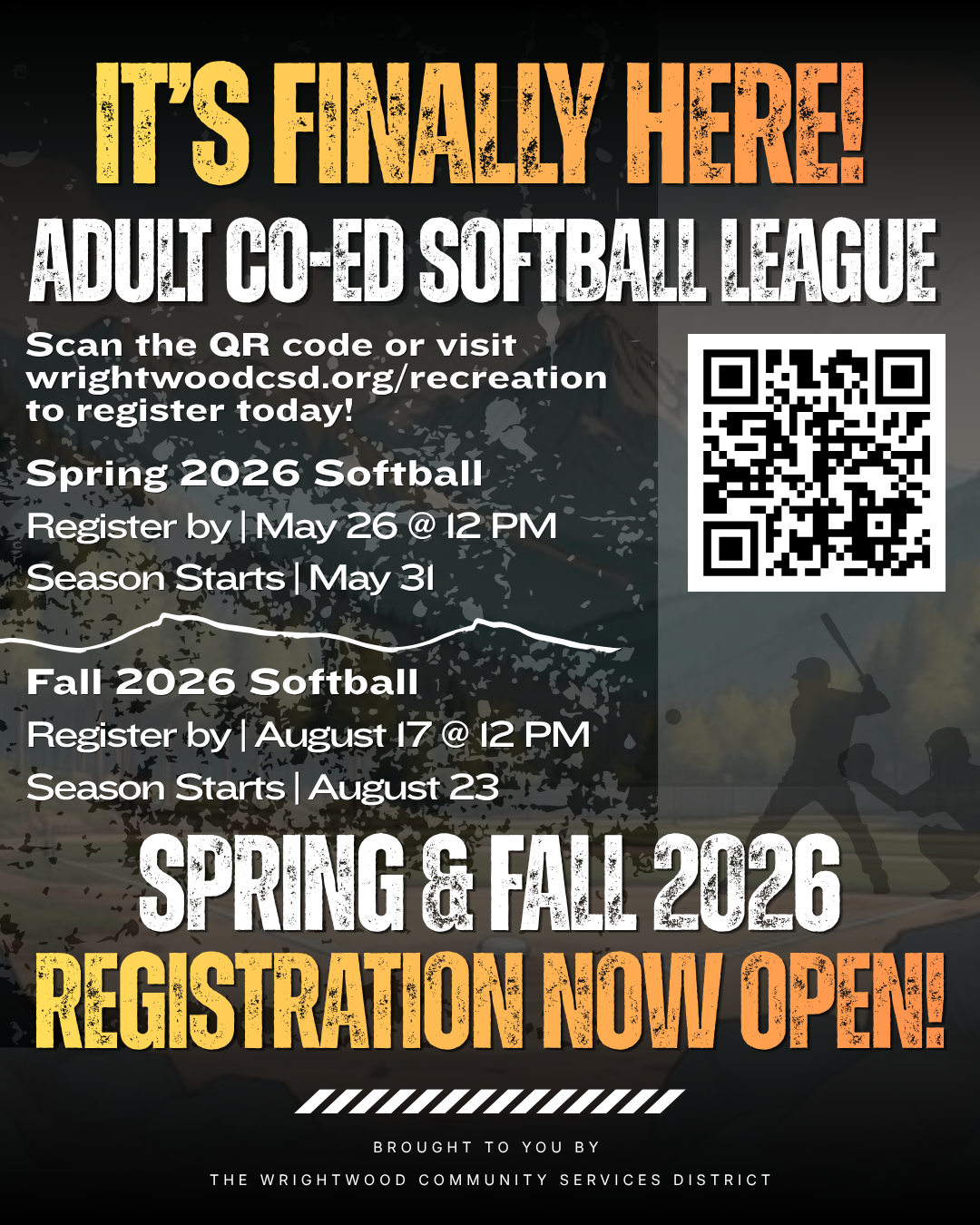 WCSD Adult Co-ed Softball Registration Spring/Fall 2026