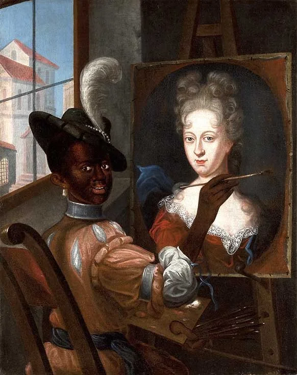 Artist unknown (Possibly Brazilian). Black Artist Completing a Portrait of Maria Anna of Austria, Queen of Portugal, 1700-1725 (Portugal)