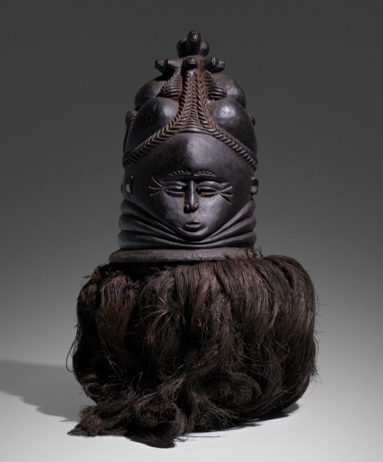 Sowei janus-faced helmet mask, Mende, 1920-50, (Sierra Leone)