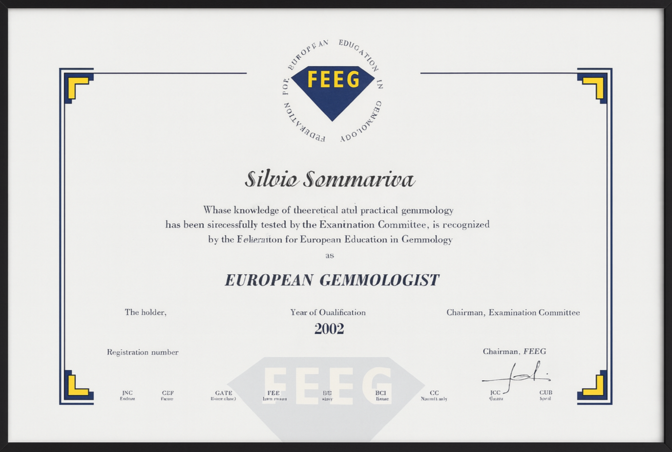 Diploma di gemmologo europeo FEEG