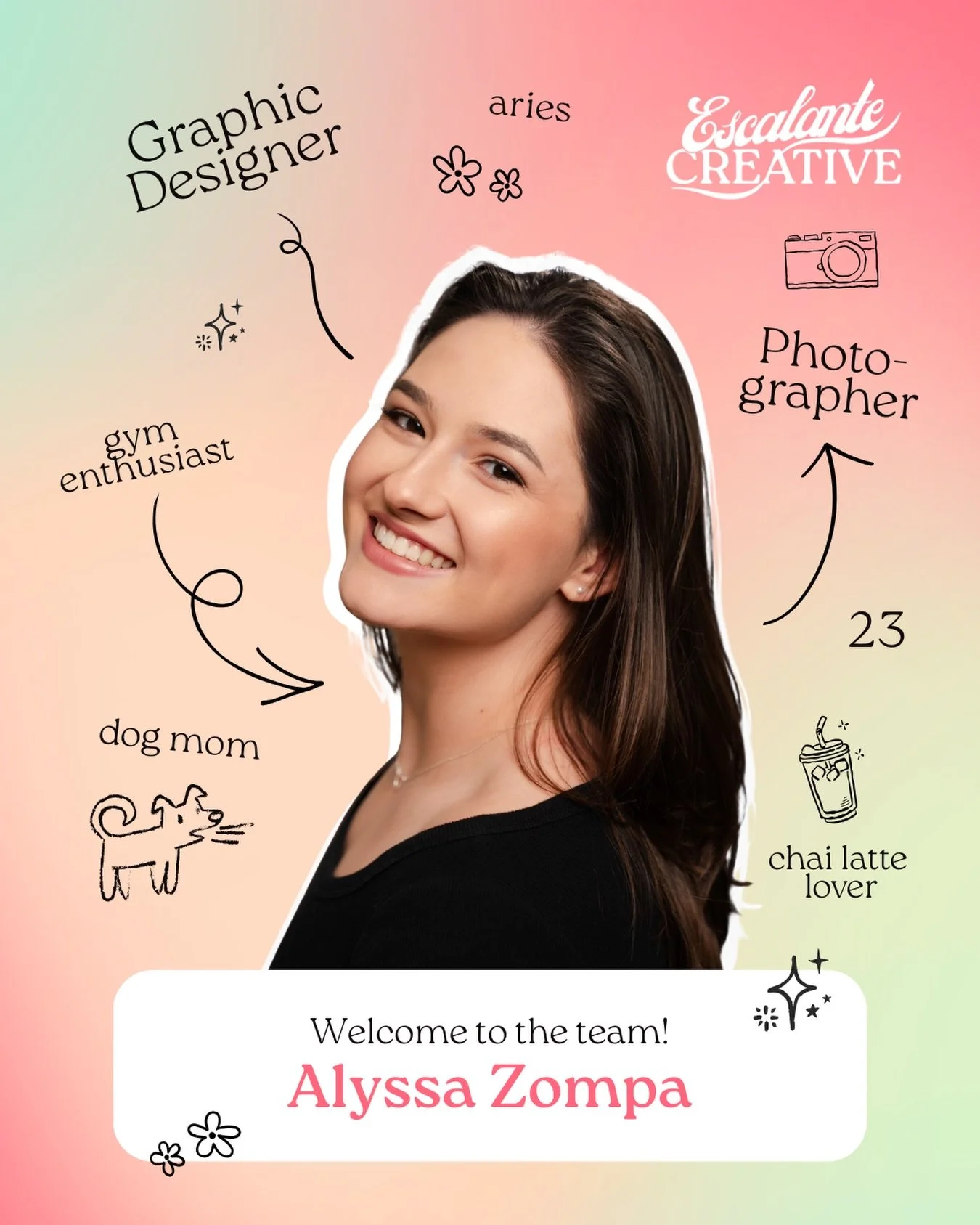 🖼️👩&zwj;💻Welcome Graphic Design Diva!

Meet Alyssa Zompa (@zompa.designs), our creative and design lead. Alyssa is a graphic designer and photographer based in Rhode Island. She brings her talent to the Escalante Creative team as our creative part