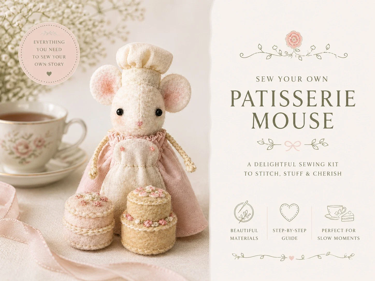 Polly the Patisserie Mouse Stitching Kit