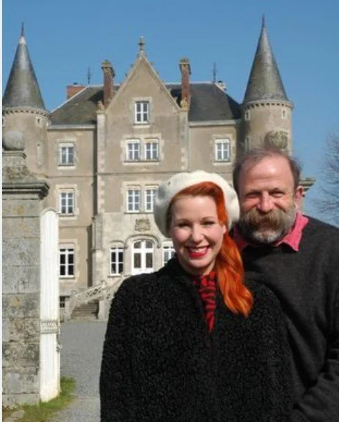 Dick and Angel Strawbridge outside Château de la Motte-Husson, from Escape to the Château.