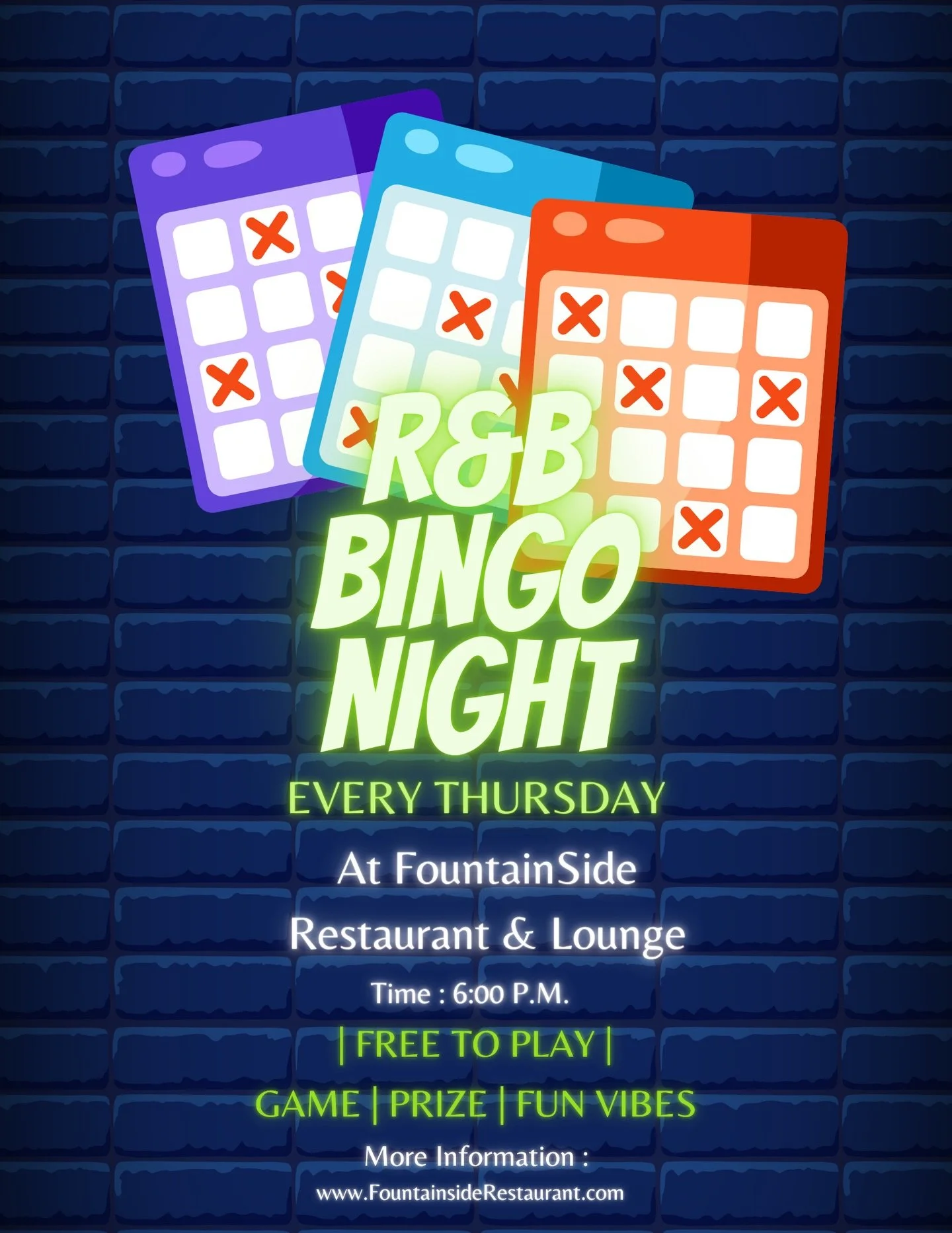 THIS THURSDAY 🎶🔥
R&amp;B Bingo at Fountainside Restaurant &amp; Lounge!
If you know your Usher, Beyonc&eacute;, and Chris Brown&hellip; you&rsquo;re already winning 👀✨
Games, prizes, drinks, and straight vibes all night 🍸
Don&rsquo;t miss it!
#dm