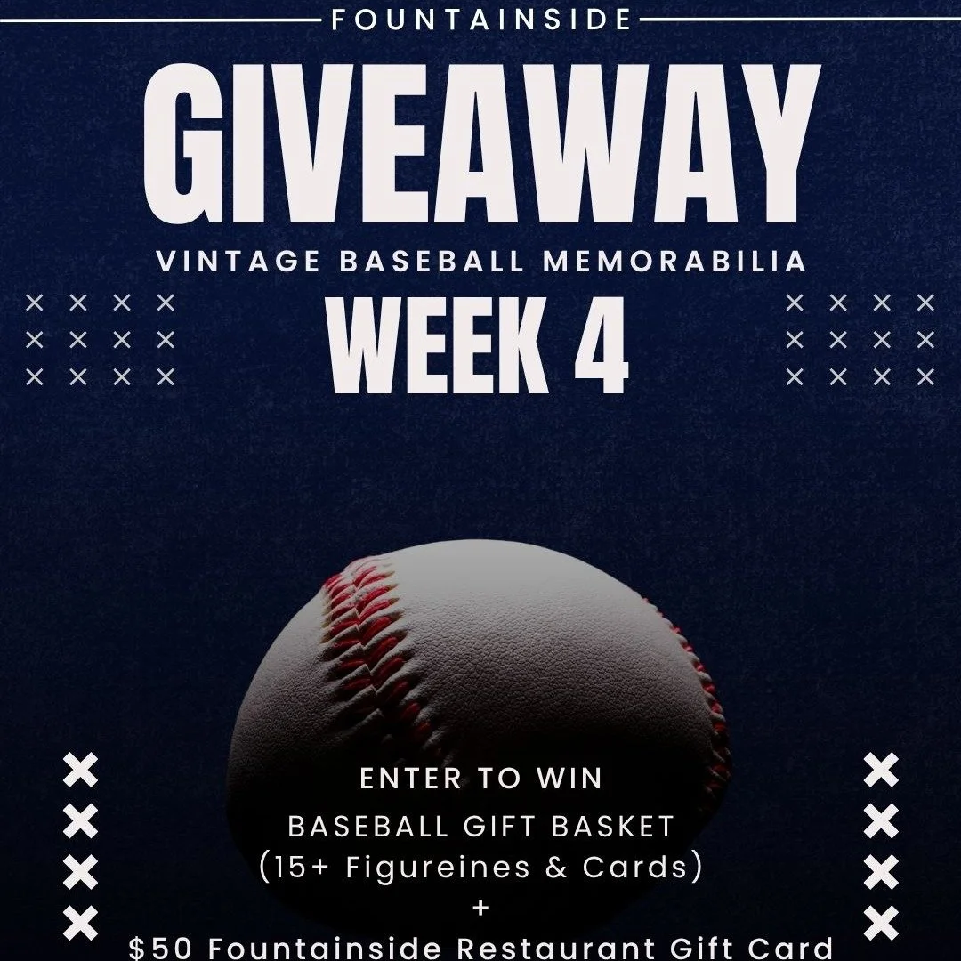 Final week 👀 Don&rsquo;t miss your last chance to win!

Our 4-week giveaway series is wrapping up&mdash;this is your final opportunity to enter.

Enter for your chance to win:
15+ Baseball Memorabilia Basket (cards + figurines)
$50 Fountainside Rest
