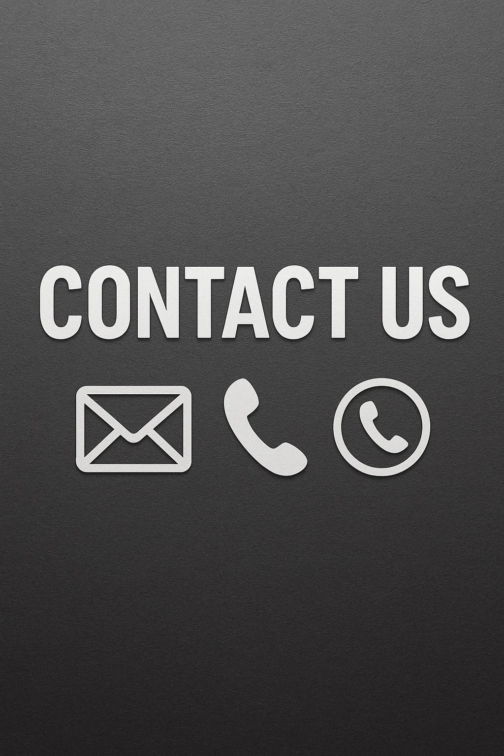 Contact us sign with email, phone, and WhatsApp icons on black background.
