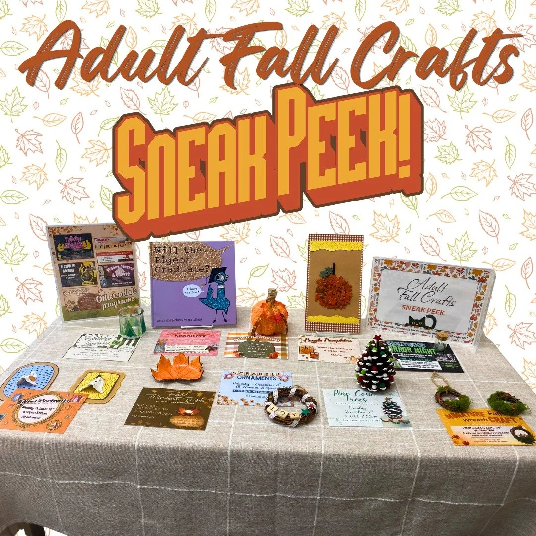 Here's a little peak at what we have in store this fall...

Stop by the library to get a closer look at our upcoming adult crafts and be sure to register today to make them for yourself!

To register and get more information for all of our adult and 