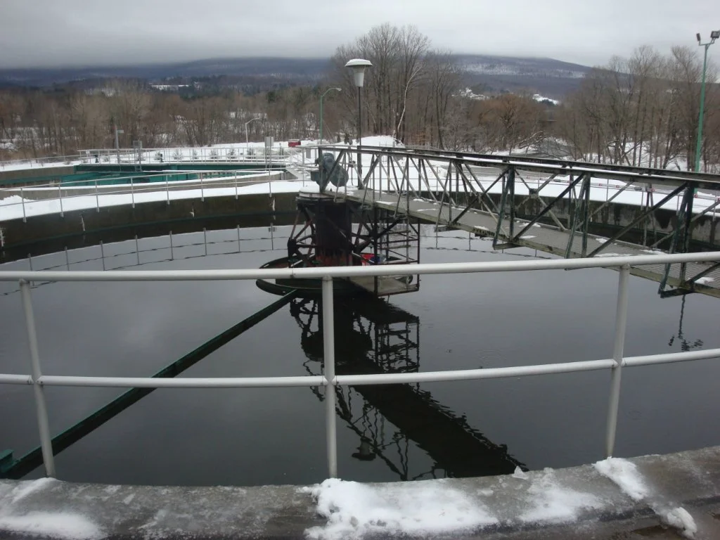 11. Secondary Clarifier:
After undergoing aeration, mixed liquor from the aeration tanks travels through piping in the Secondary Pipe Gallery to three 85-foot diameter, center-feed, secondary clarifiers. Clarified effluent exits the secondary clarifi