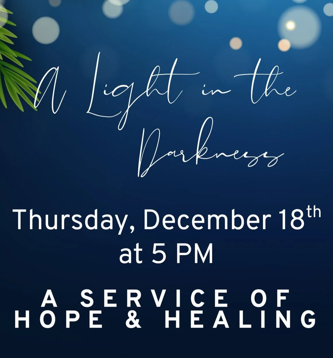 The holidays can be beautiful, and they can also be heavy. If you are feeling lonely, grieving the loss of loved ones, or simply needing a quiet place away from the chaos of the season, you are not alone.

We invite you to Light in the Darkness, a ge