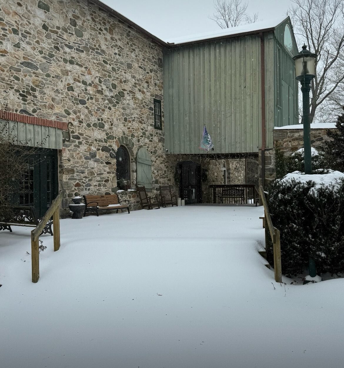 If you missed seeing the grounds this morning&hellip;this is what it currently looks like! (With one set of tire tracks) So peaceful in the midst of the storm. Stay home, stay warm, and find the Divine in this time of being still.