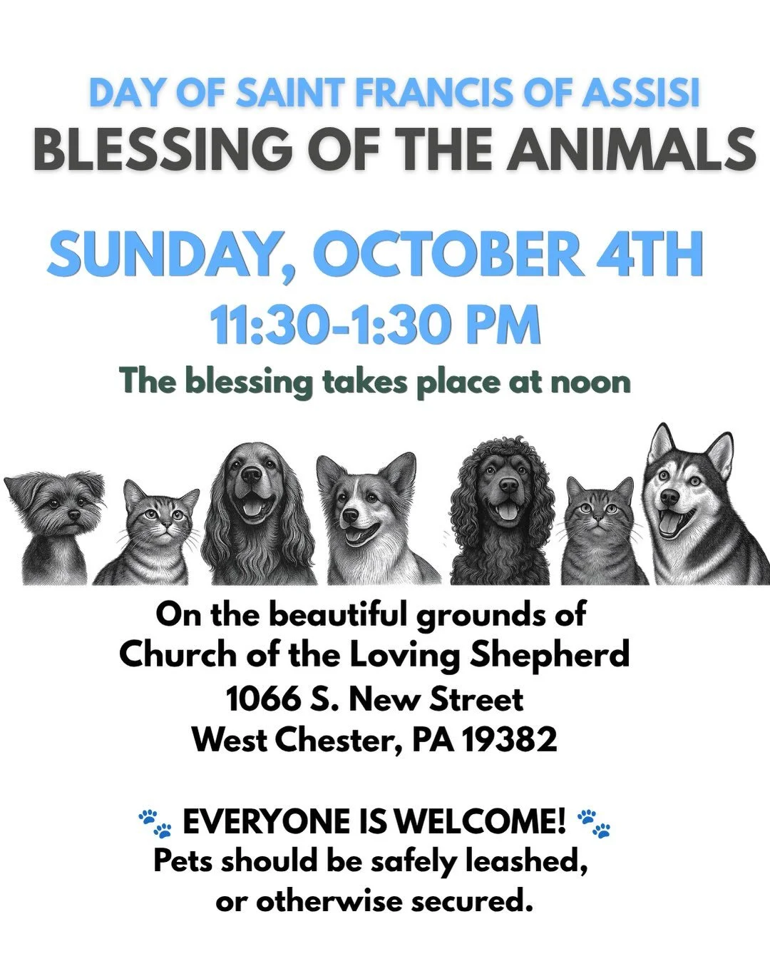 🐾 Paws, Blessings &amp; Football! 🦅
Join us for a joyful Blessing of the Animals in honor of St. Francis of Assisi! All pets, all people, all faiths are welcome. ❤️

Bring your furry, feathered, or four-legged family members, celebrate the love the